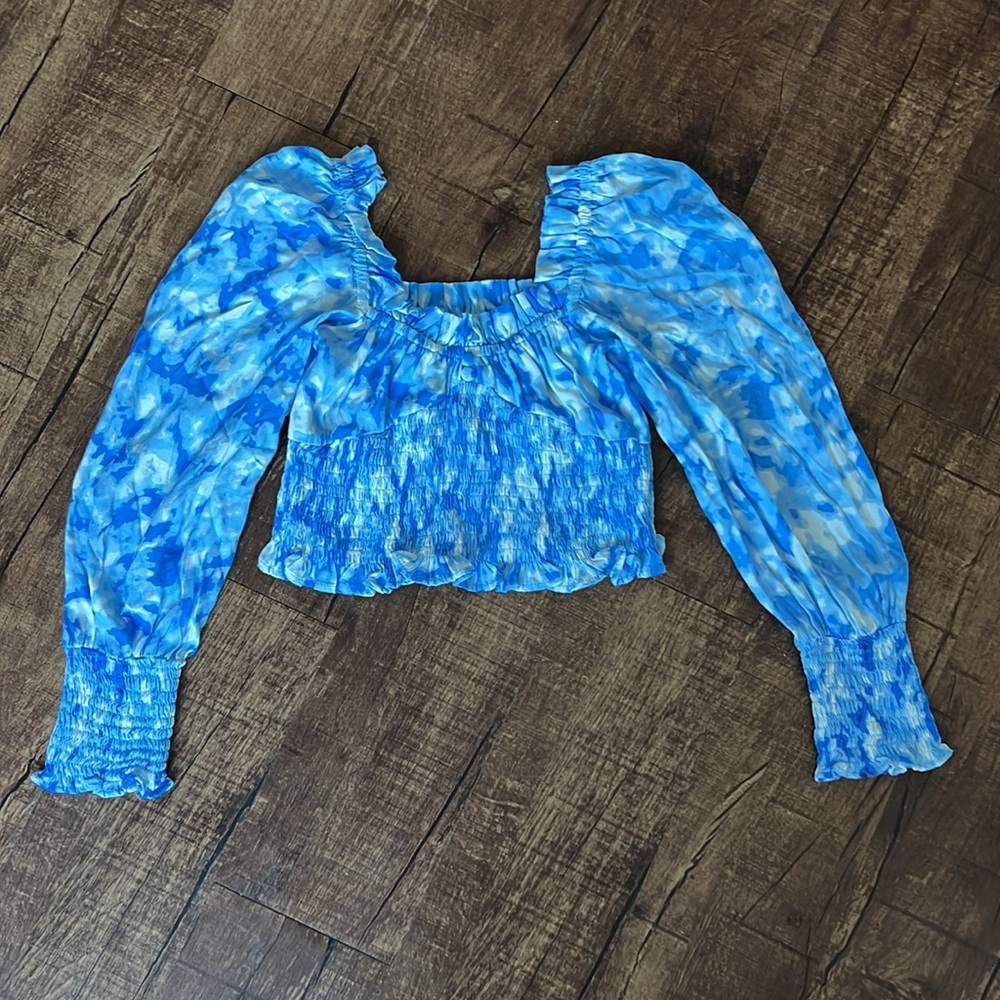 Faithfull the Brand willow roos tie dye blue crop top sweetheart neckline bodice - Picture 4 of 10